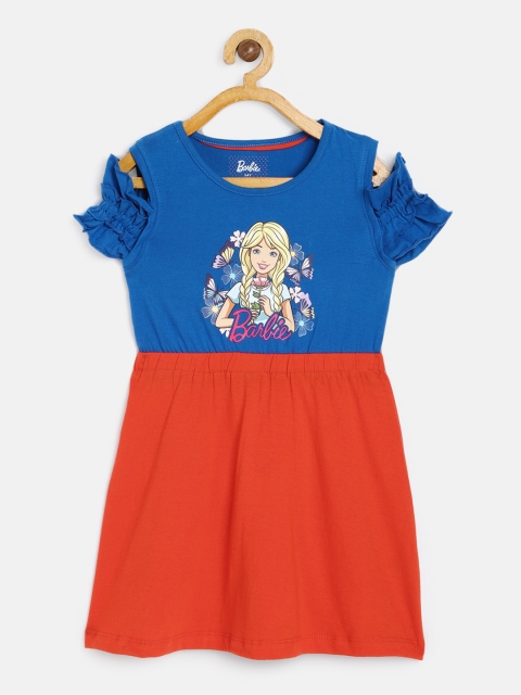 

Barbie Girls Red & Blue Barbie Printed Fit and Flare Dress