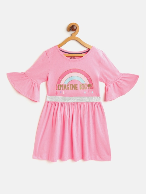 

Barbie Girls Pink Cotton Printed Fit & Flare Dress