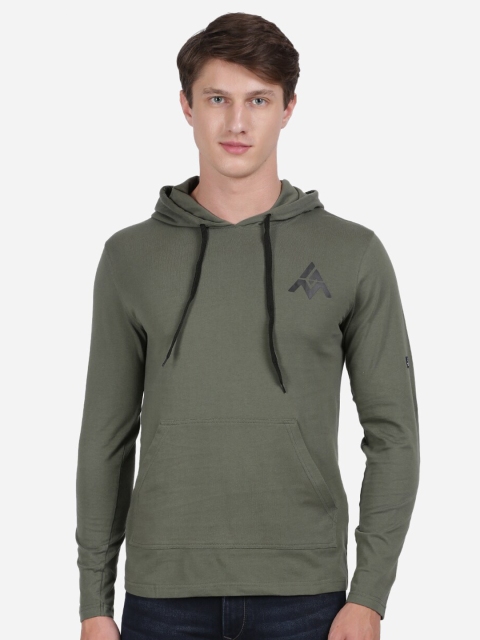 

ANTHEM Men Olive Green Solid Hood T-shirt