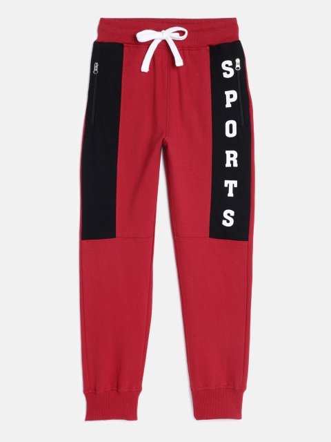 

Provogue Boys Maroon & Black Colourblocked Pure Cotton Joggers