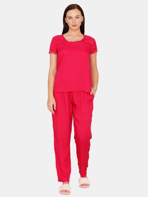 

Zivame Women Pink Solid Night suit