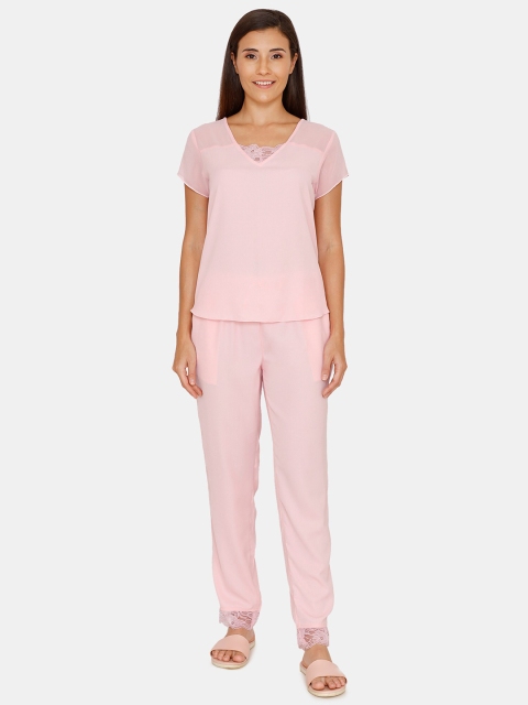 

Zivame Women Pink Solid Night suit