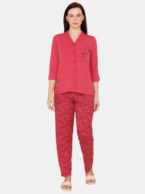 

Zivame Women Pink & Black Solid Night suit