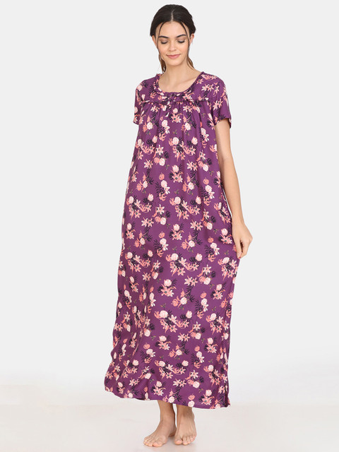 

Zivame Purple & Pink Printed Nightdress