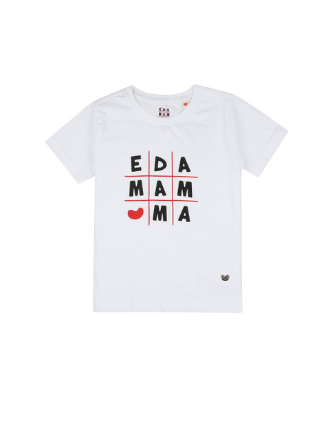 

Ed-a-Mamma Boys White Sustainable Printed Round Neck T-shirt
