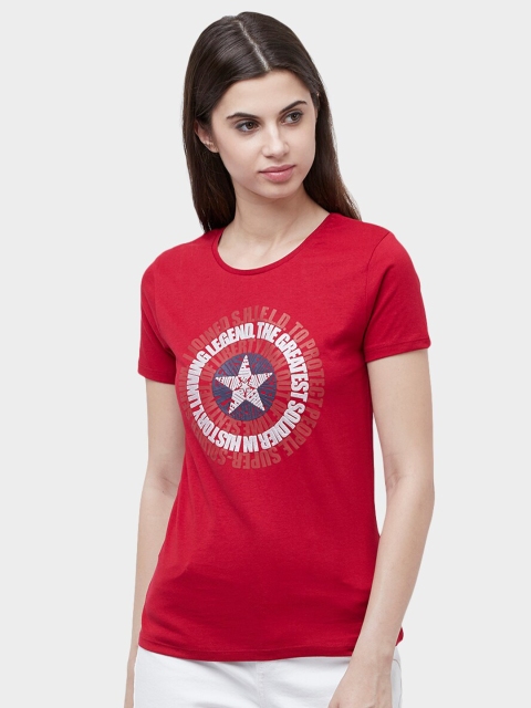 

Free Authority Women Red Captain America Printed Round Neck T-shirt