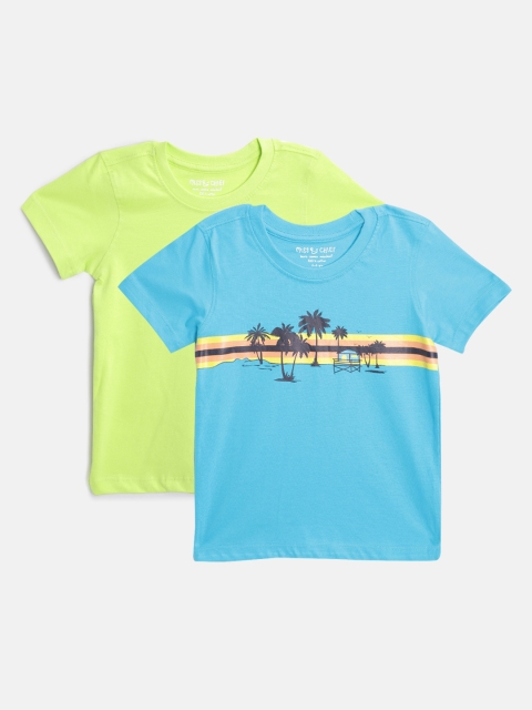 

Miss Chief Boys Pack of 2 Round Neck Pure Cotton T-shirts, Blue
