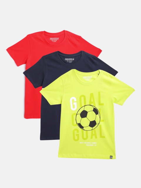 

Provogue Boys Pack of 3 Pure Cotton T-shirts, Multi
