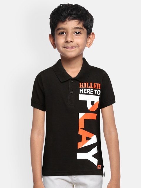 

Killer Boys Black Printed Polo Collar Pure Cotton T-shirt