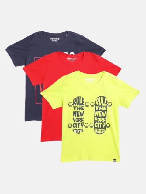 

Provogue Boys Pack of 3 Pure Cotton T-shirts, Multi