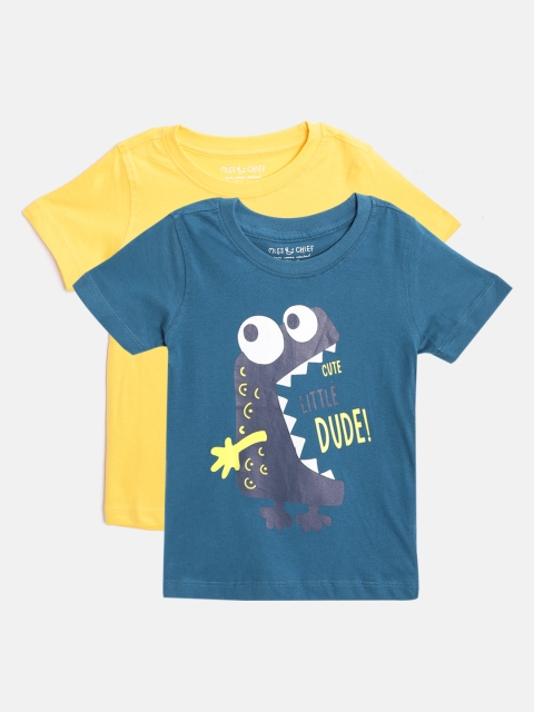

Miss Chief Boys Pack of 2 Round Neck Pure Cotton T-shirts, Yellow