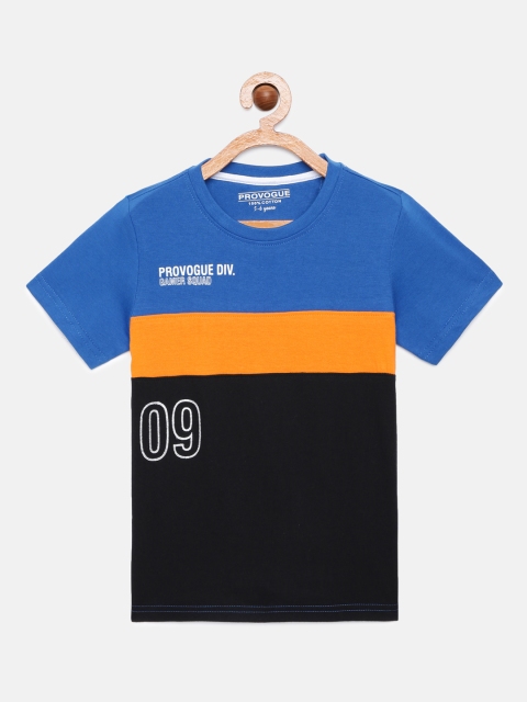 

Provogue Boys Black Blue Colourblocked Pure Cotton T-shirt