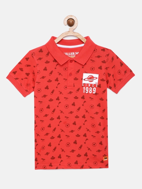 

Killer Boys Red Printed Polo Collar Pure Cotton T-shirt