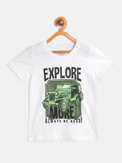 

Miss & Chief Boys White & Green Pure Cotton Graphic Print Round Neck T-shirt