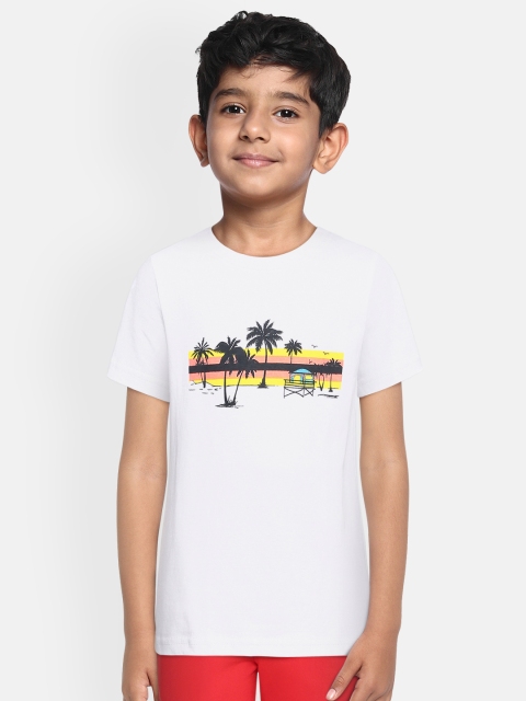 

Miss Chief Boys White Graphic Printed Pure Cotton T-shirt