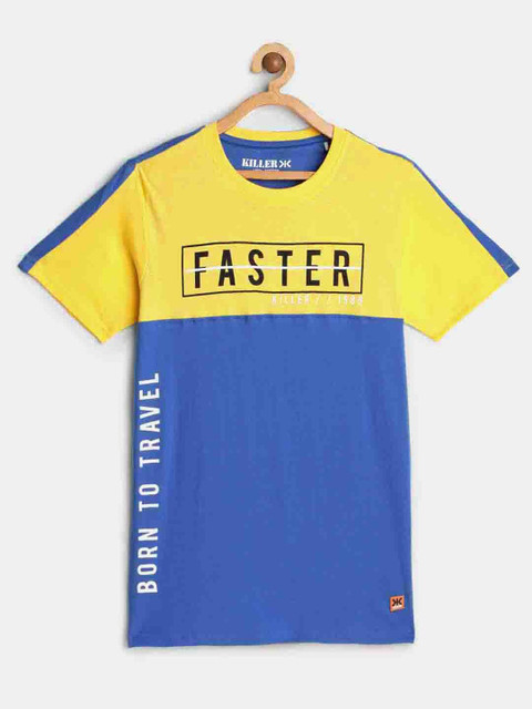 

Killer Boys Yellow Blue Printed Pure Cotton T-shirt