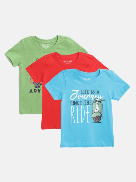 

Miss Chief Boys Pack of 3 Round Neck Pure Cotton T-shirts, Green