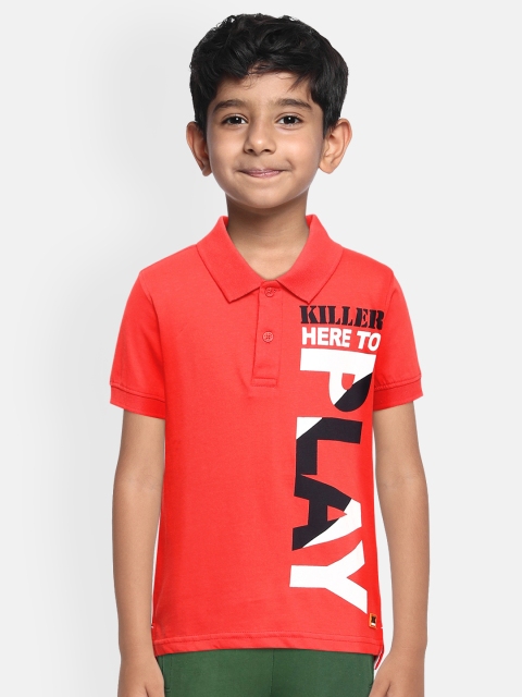 

Killer Boys Red Printed Pure Cotton Polo Collar Pure Cotton T-shirt