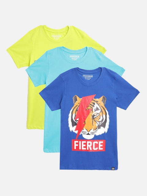 

Provogue Boys Pack of 3 Pure Cotton T-shirts, Multi