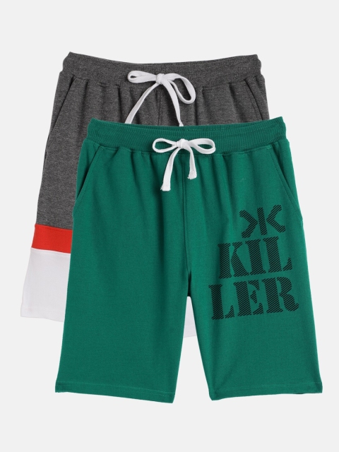 

Killer Boys Pack Of 2 Pure Cotton Mid-Rise Regular Shorts, Green