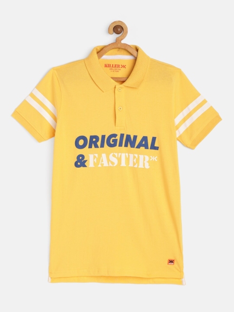 

Killer Boys Yellow Pure Cotton Printed Polo Collar Pure Cotton T-shirt