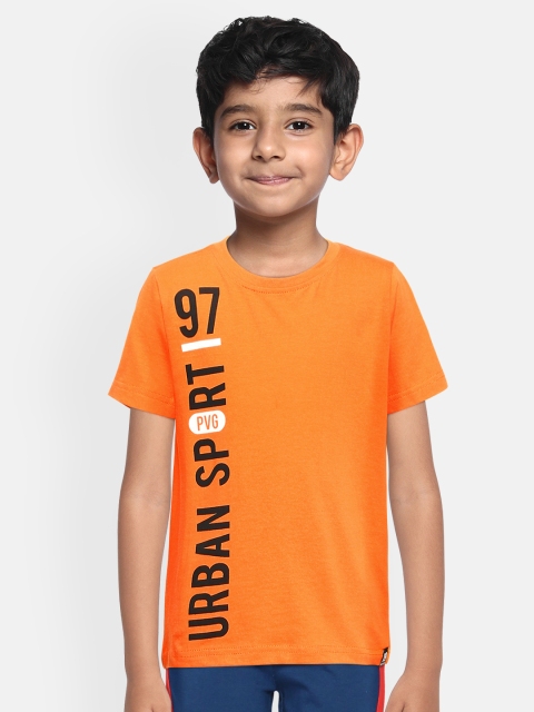 

Provogue Boys Orange Pure Cotton Typography Printed Pure Cotton T-shirt