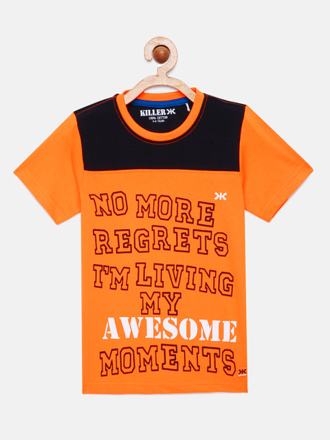 

Killer Boys Orange Black Typography Printed Pure Cotton T-shirt