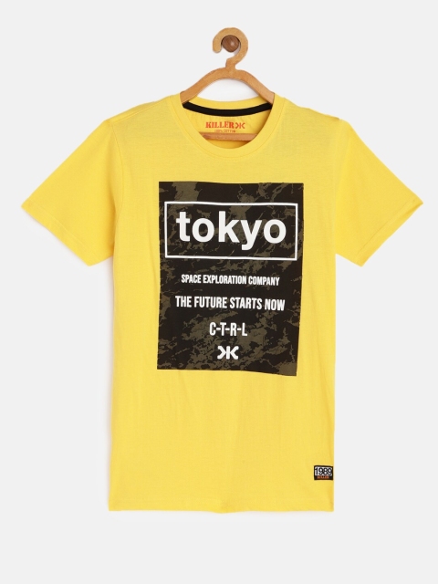 

Killer Boys Yellow Printed Cotton T-shirt