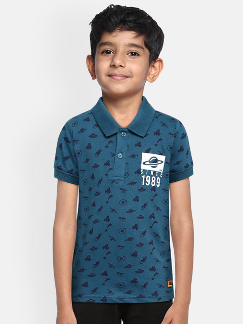 

Killer Boys Blue Printed Pure Cotton Polo Collar Pure Cotton T-shirt