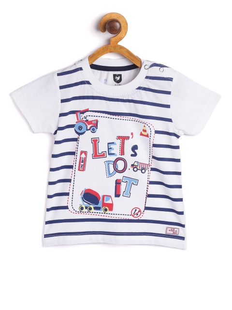 

612 league Boys White Striped Round Neck T-shirt