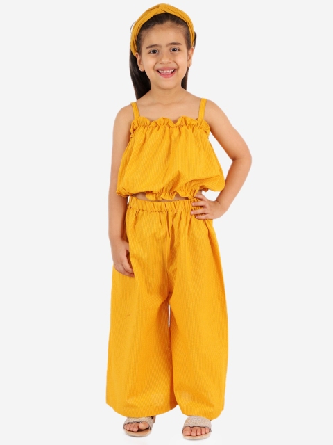 

YK Girls Yellow Striped Cotton Top with Palazzos