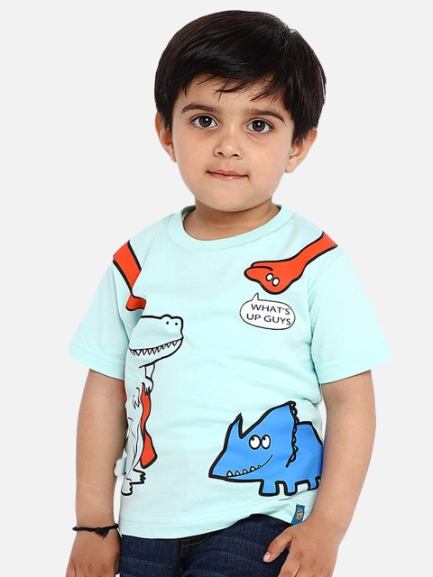 

Nauti Nati Boys Green & Blue Printed Round Neck Pure Cotton T-shirt