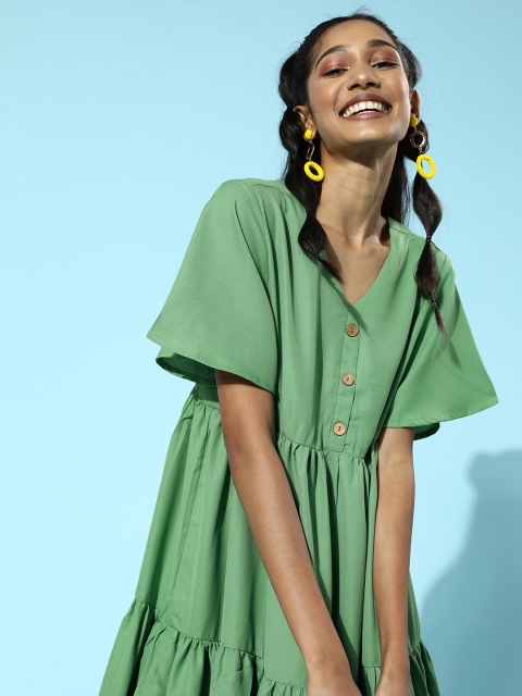 

DressBerry Women Gorgeous Green Solid Tiered Dress
