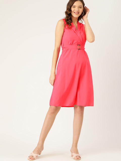 

DressBerry Pink A-Line Wrap Dress & Belt