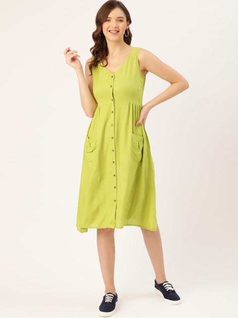 

DressBerry Green A-Line Midi Ecovero Dress