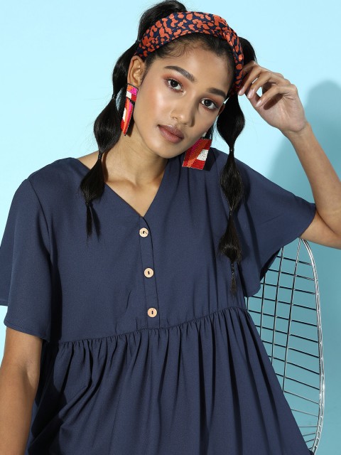 

DressBerry Women Deep Navy Blue Solid Poncho Dress