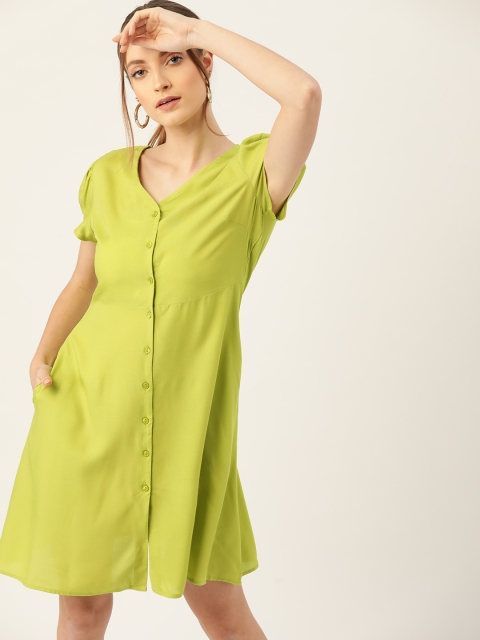 

DressBerry Green Solid A-Line Dress