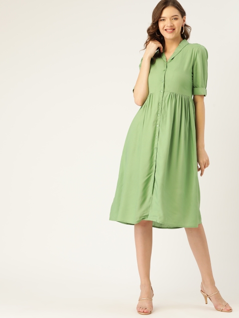 

DressBerry Women Green Solid A-Line Midi Dress