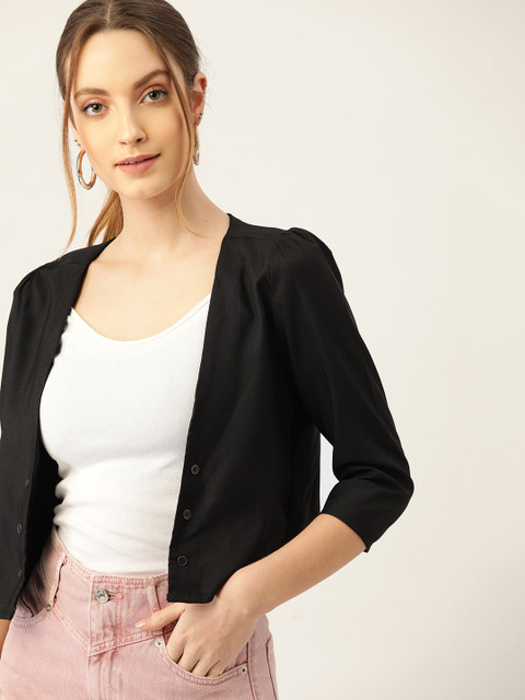 

DressBerry Women Black Button Crop Shrug