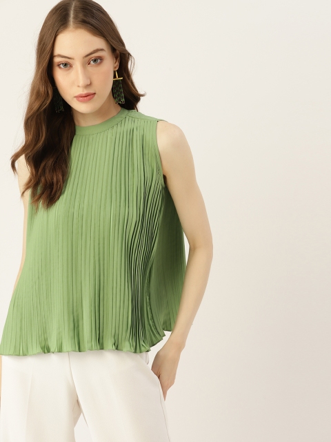 

DressBerry Green Accordion Pleats A-Line Top