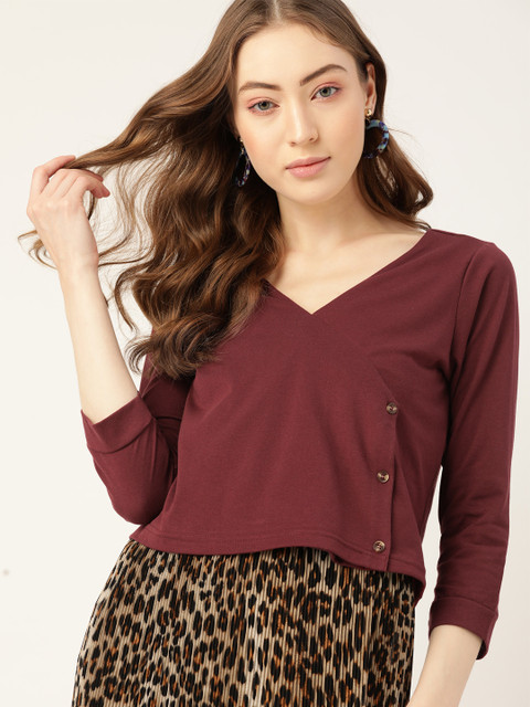 

DressBerry Maroon Solid Wrap Top