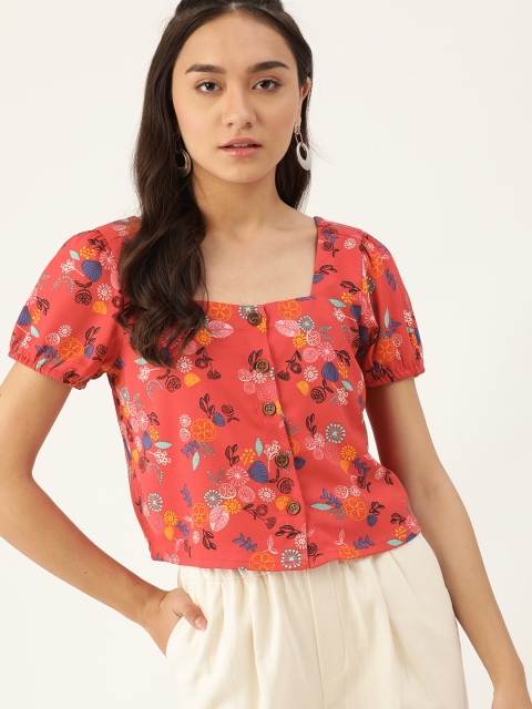 

DressBerry Red & Blue Floral Regular Crop Top