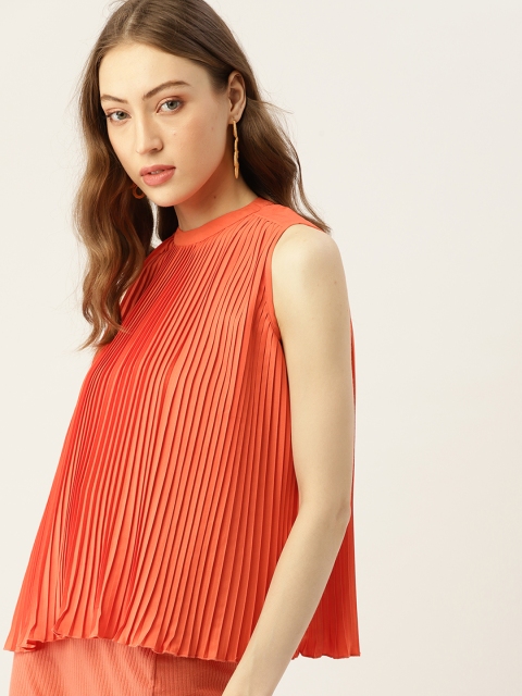 

DressBerry Orange Accordion Pleats A-Line Top