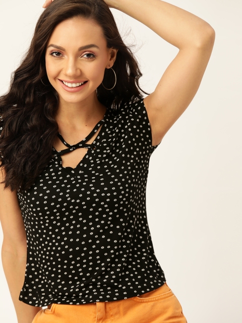 

DressBerry Black & White Floral Extended Sleeves Regular Top