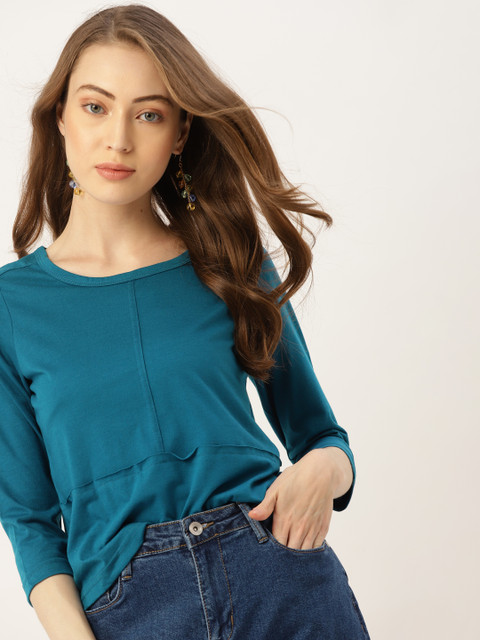 

DressBerry Women Teal Blue Solid T-shirt