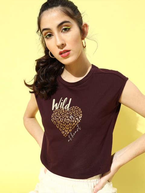

DressBerry Women Deep Burgundy Geometric Talking Tee