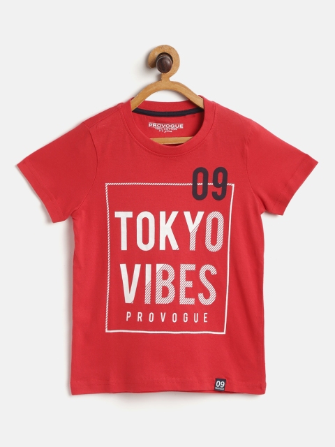 

Provogue Boys Red White Typography Print Pure Cotton T-shirt