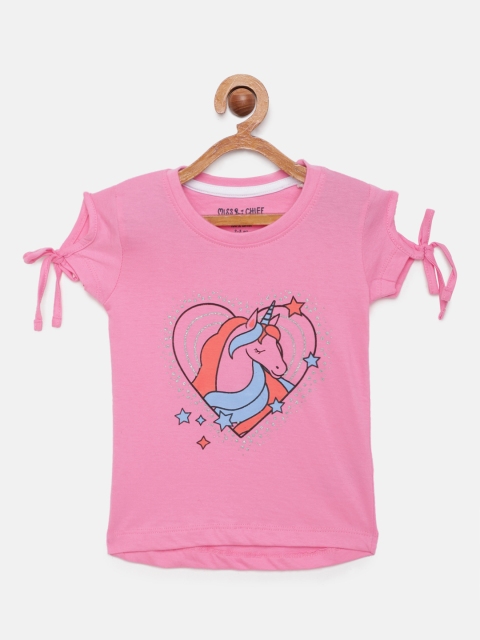 

Miss & Chief Girls Pink Printed Pure Cotton Regular Top