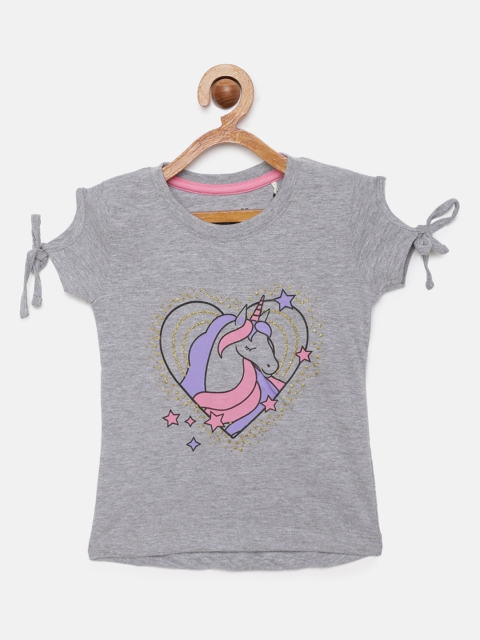 

Miss & Chief Girls Grey Printed Pure Cotton Regular Top