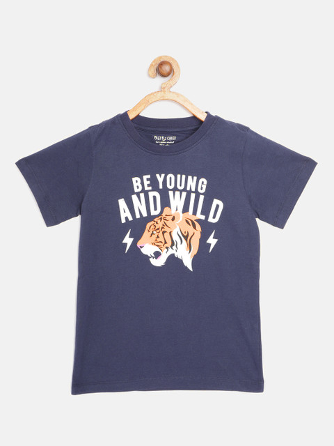 

Miss & Chief Boys Navy Blue & White Graphic Print Cotton T-shirt